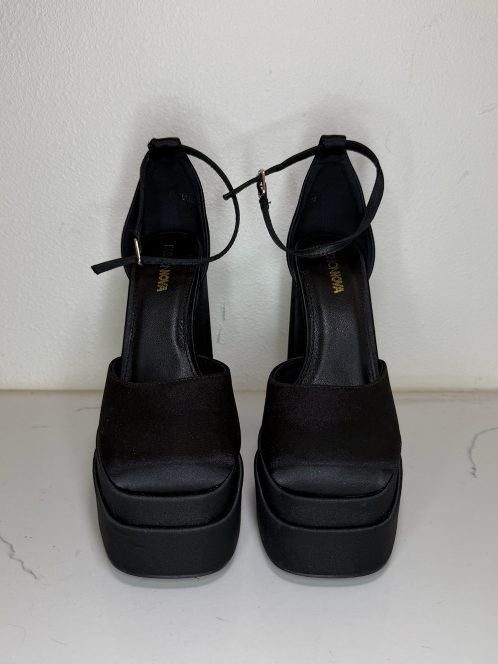 Fashion Nova Black Platform Ankle-Strap Heels